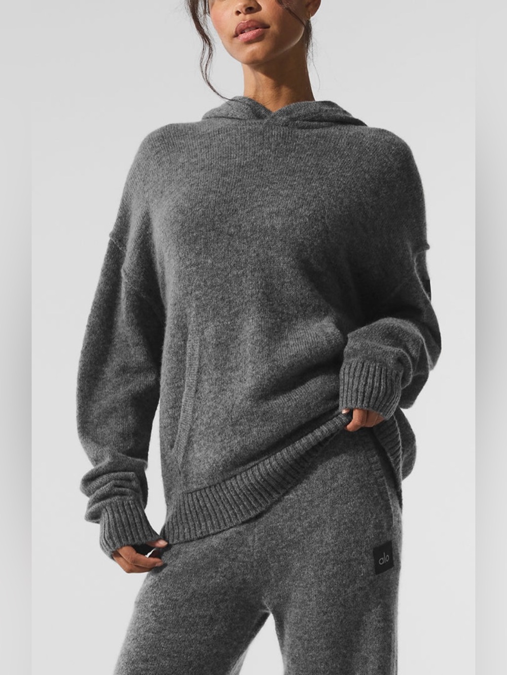NWT ALO Wool Cashmere New Class Hoodie in Platinum Gray Sz L $348
